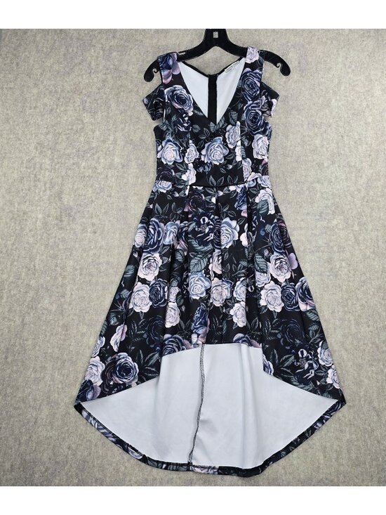 Charlotte Russe Dresses & Skirts - Charlotte Russe Womens Floral High-Low Black/Purple Dress Size M Fit & Flare